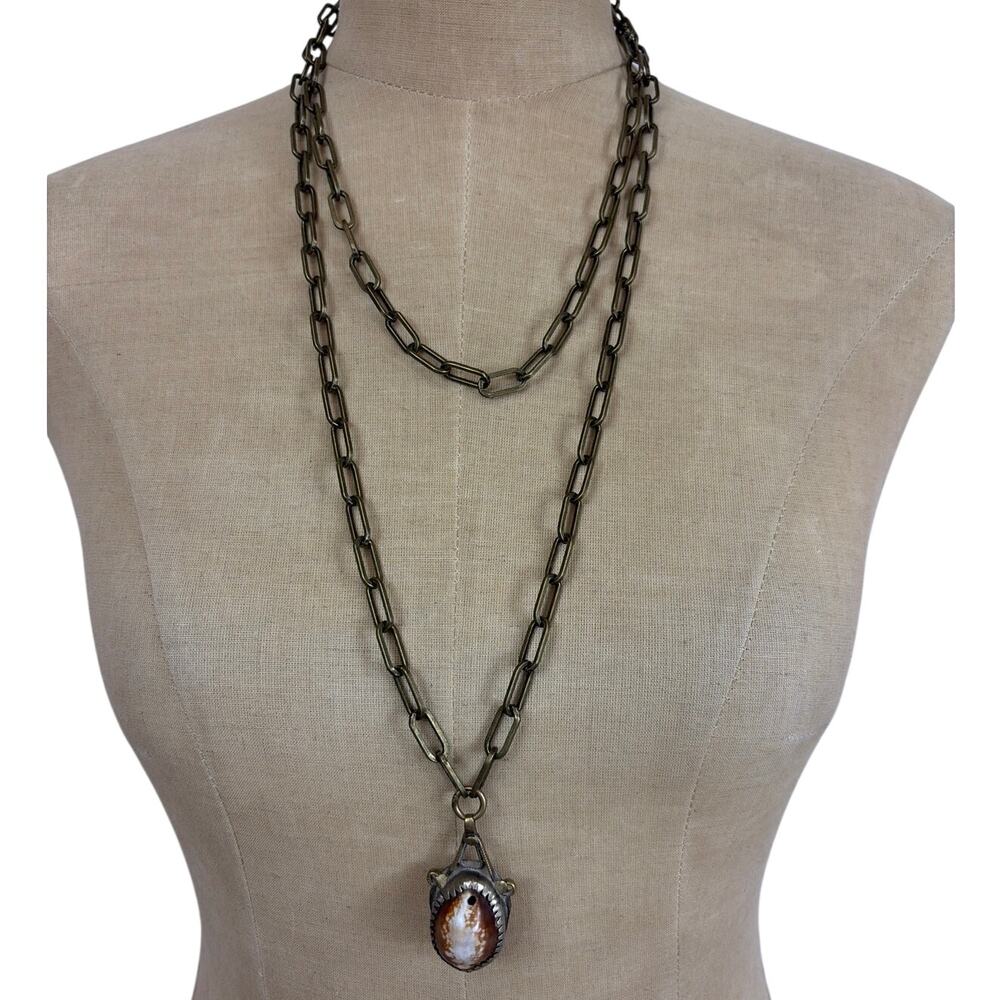 LOT 2 NEW Necklaces Antique Bronze Tribal Shell Pendant Necklace